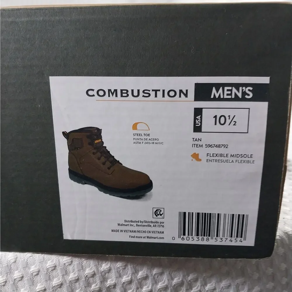 NWT! BRAHMA! COMBUSTION TAN HEAVY DUTY STEEL TOE, FLEX SOLE WORK BOOTS! SZ 10.5